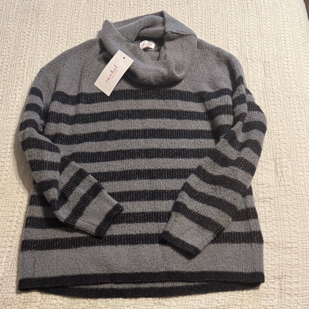 Isabel Maternity Gray and Black Striped Cowl Neck Sweater